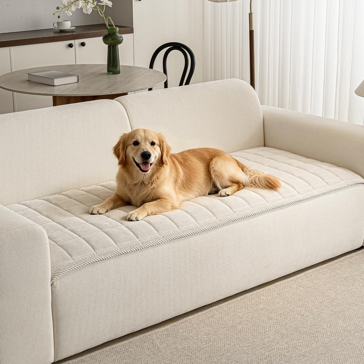 PJLZJFBY Couch Covers for Dogs Washable, 27.6"x82.7" Non Slip Couch Covers for Loveseat Sofa Pet Friendly, Soft Fuzzy Sofa Covers for Pet, Dog Couch Cover Furniture Protector(1PC,Beige White)