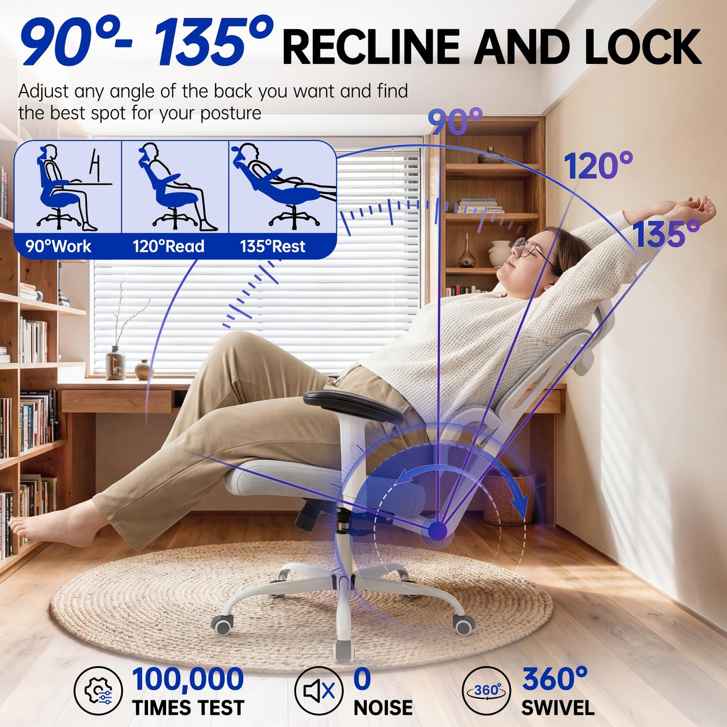 Hayelf Ergonomic Office Chair, High Back Mesh Computer Chair with Comfortable Adaptive Lumbar Support, Built-in Coat Hanger, SGS Class 4 Gas Lift, Heavy Duty 300lbs for Long Hours Home Office