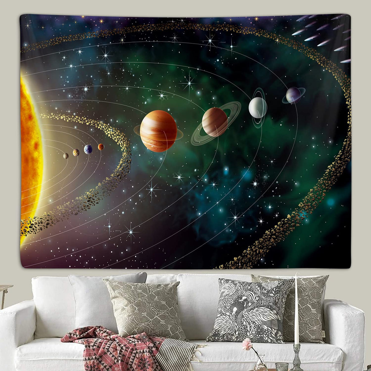 Outer Space Planet Tapestry, Universe Galaxy Solar System Earth Art Tapestries Wall Hanging for Men Kids Bedroom College Dorm Living Room Office Science Decor 80X60", Cool Hippie Poster Blanket