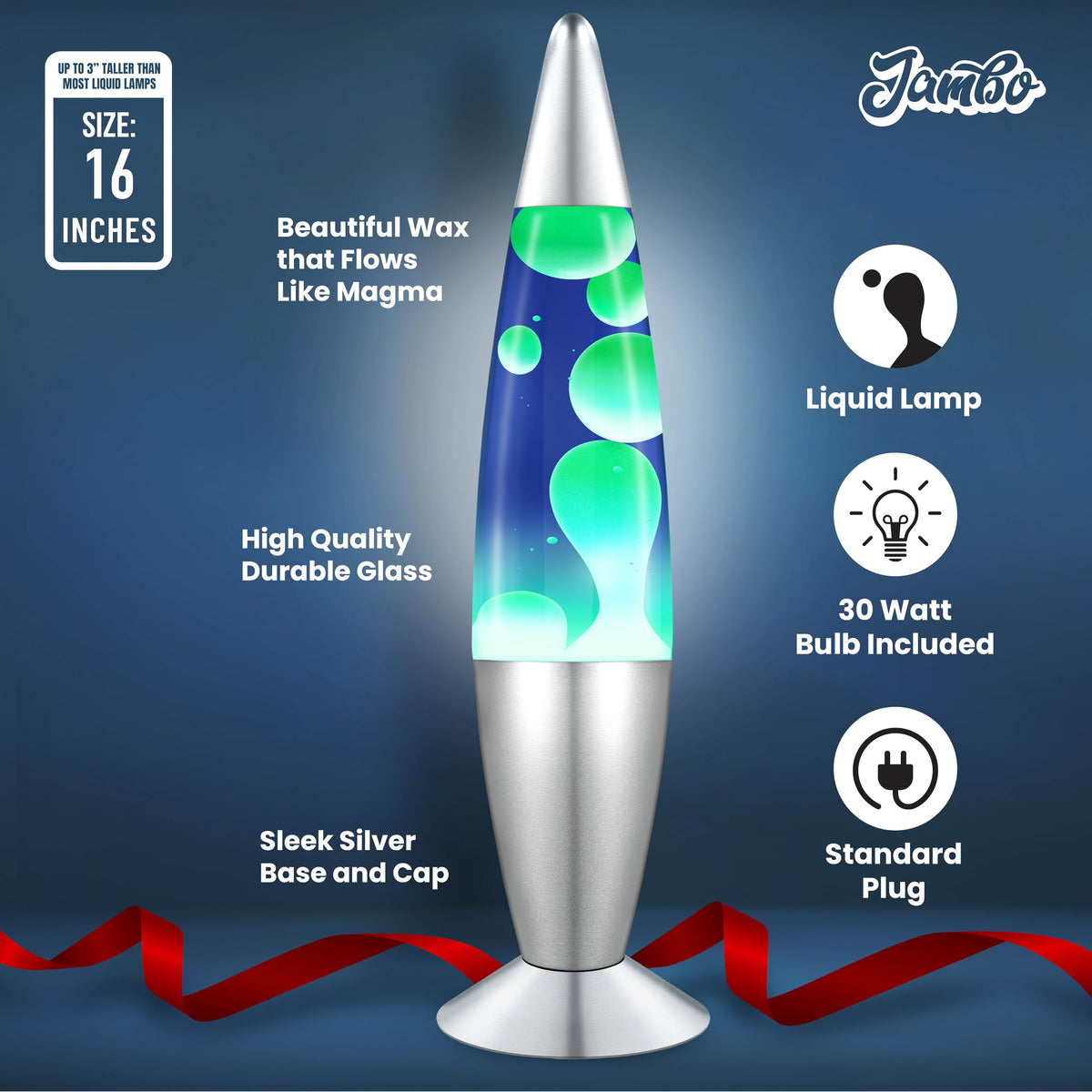 JAMBO 16" Beautiful Lamp- Blue with Yellow/Green Wax, Relaxing Liquid Light, Night Light Nightlight, Home Decor Living Room Office Bedroom Lamp for Adults Teens Kids, Magma Motion