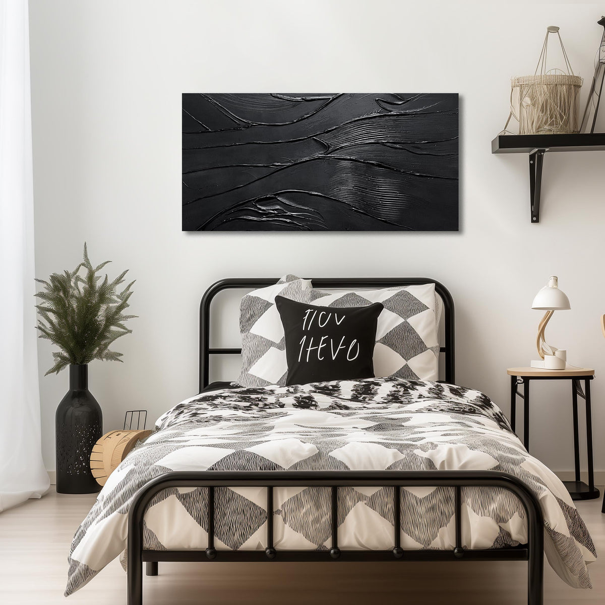 CGXART Abstract Painting Wall Art For Living Room Black Painting Wall Decor For Bedroom Modern Wall Art For Bathroom Size 20 x 40 Inch