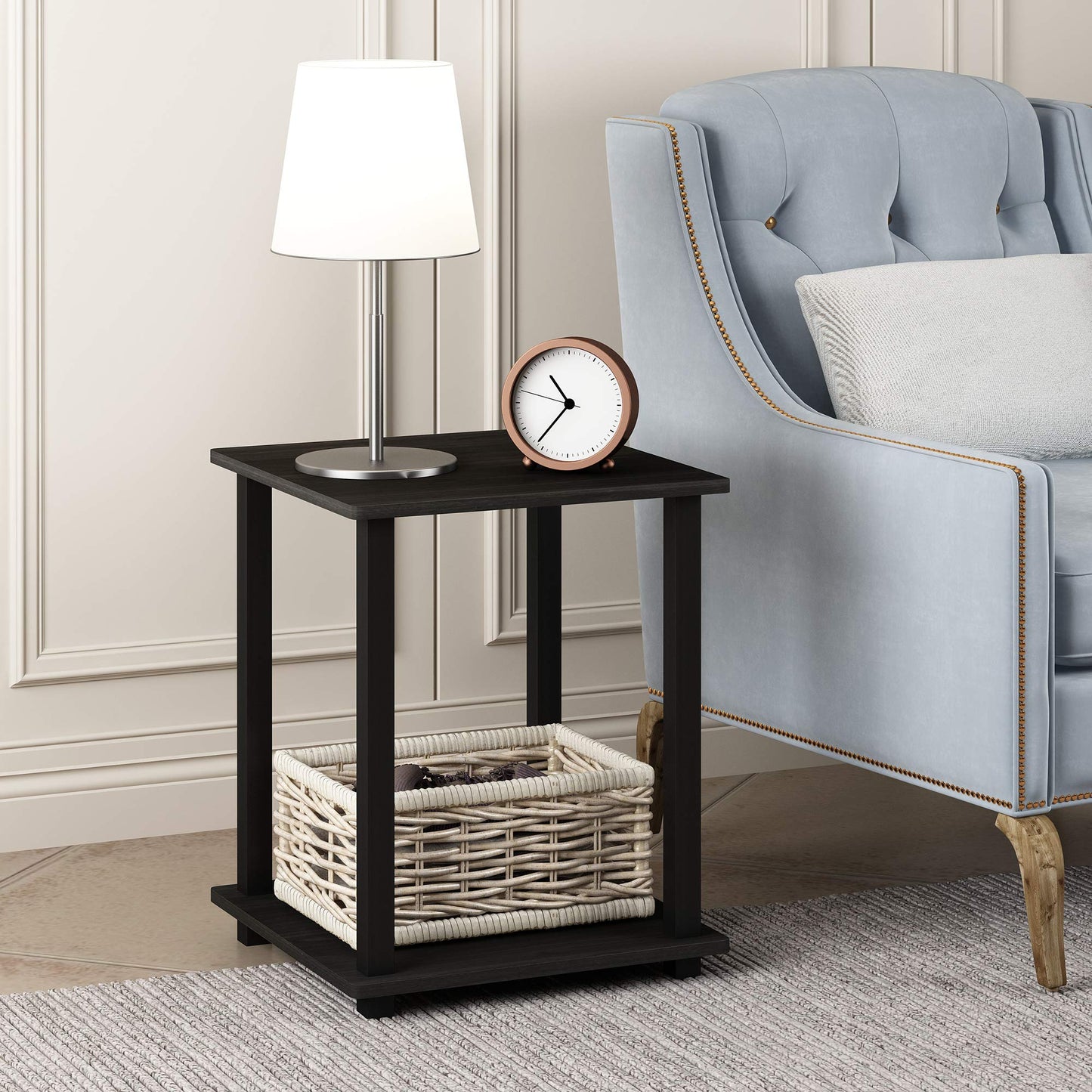 Furinno SIMPLISTIC Side Table Set of 2, 2-Tier Square Modern End Table, Nightstand, Night Stand, Bedside Table, Toolless Assembly, for Living Room, Bedroom, Espresso