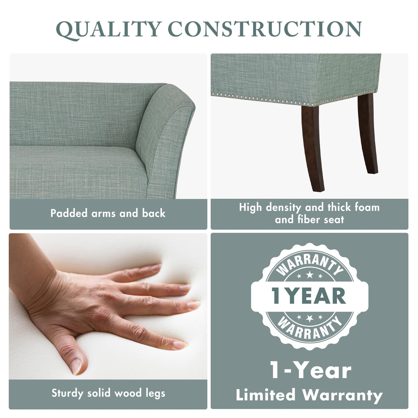 Madison Park Accent Bench for Living Room, Upholstered with Nailhead Trim, & Padded Seat Entryway Bench Small, End of Bed Bench with Back, 49.5" W x 19.25" D x 23" H, Light Blue