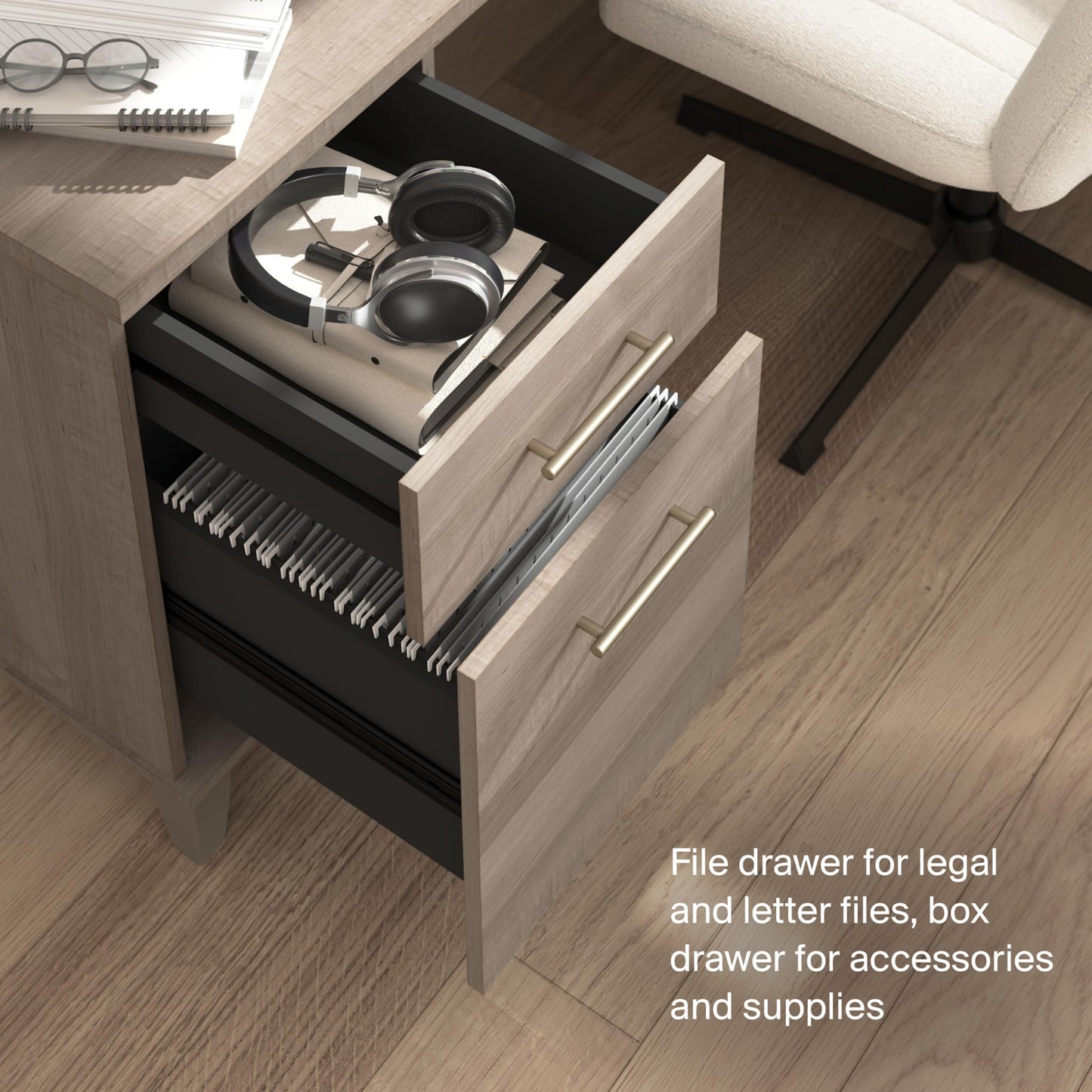 Bush Home 72-Inch Office Desk with Drawers and Hutch, Computer Desk with File and Box Drawers, Shelves and Storage Cabinet, Home Office Workstation, Somerset Collection, Ash Gray