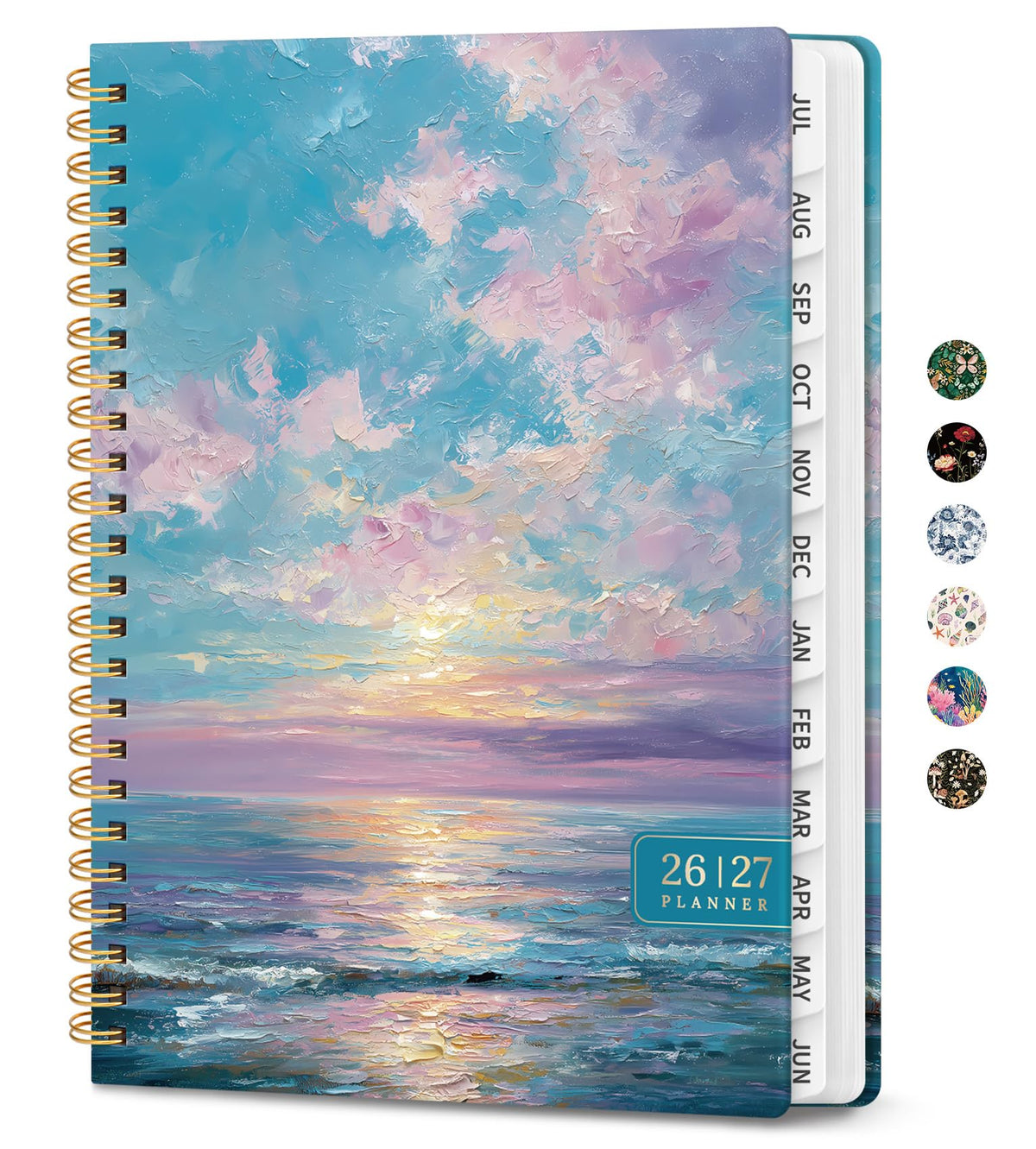 Academic Planner 2026-2027, Monthly and Weekly Calendar Planner, July 2026 - June 2027, Pretty Hardcover Teacher Student Planning Agenda Book with Tabs, Fit for School Office Supplies, 6.3" x 8.5", Pastel Horizon