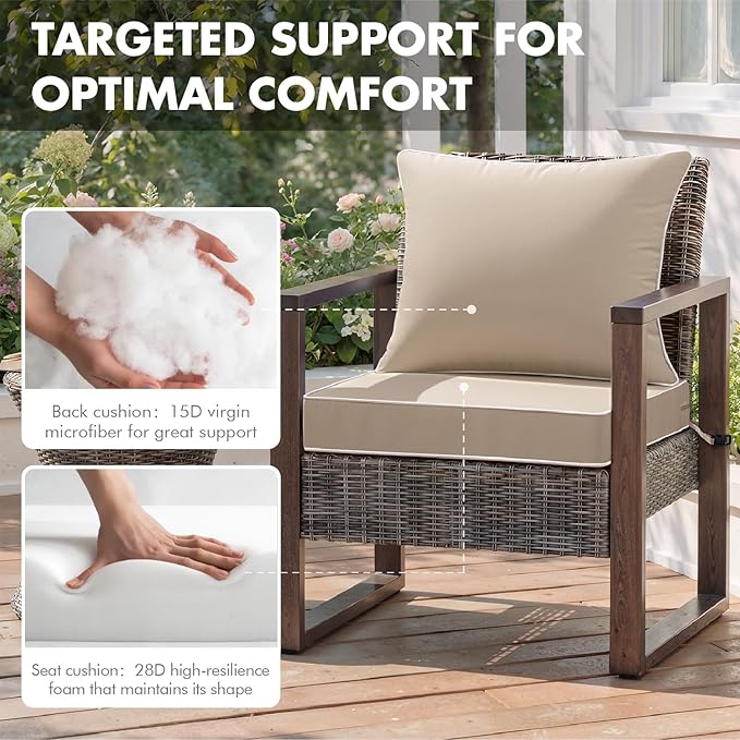 MIULEE Beige Outdoor Seat Cushion 22x22 Inch Waterproof & 3 Year Fade Resistant