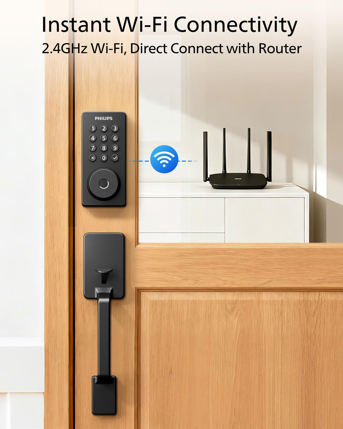 Philips Wi-Fi Smart Door Lock with Handle Set, Keypad Deadbolt for Front Door, Fingerprint Keyless Entry Door Lock with App Remote Control, IP53 Waterproof, Auto Lock, Security Easy Installation