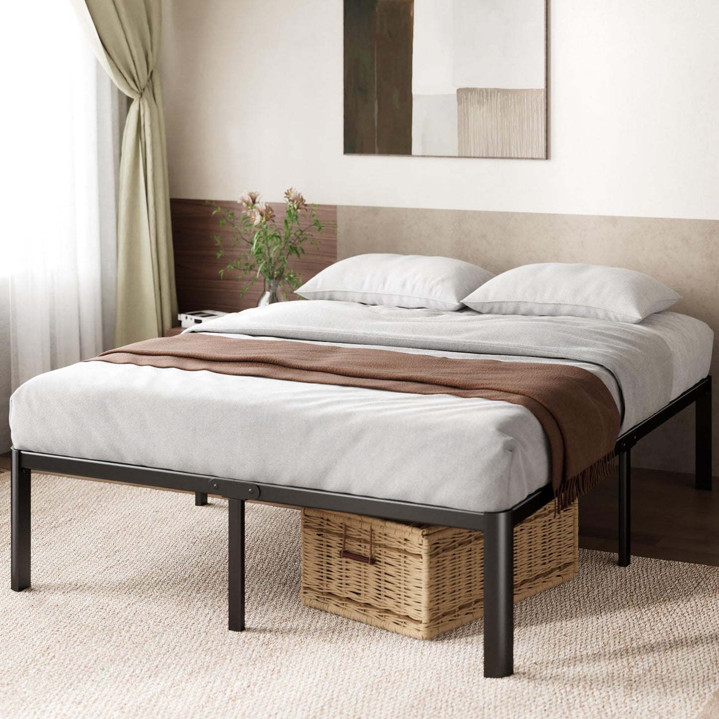 Zinus Van 16 Inch Queen Metal Platform Bed, Steel Slat Support, No Box Spring Needed, Eco Friendly WonderBox Packaging, Easy Assembly, Black