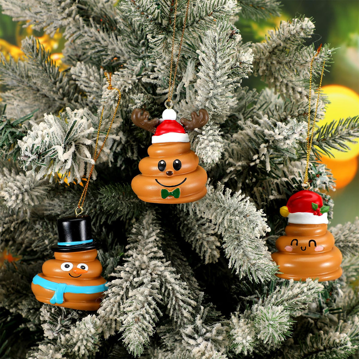 Burbell 3 Pcs Funny Christmas Ornaments for Tree Christmas Pooping Gag Gifts Resin Santa Hat Reindeer Snowman Hanging Ornaments Decor for Xmas Tree Naughty Holiday Party Favor, 3 Styles