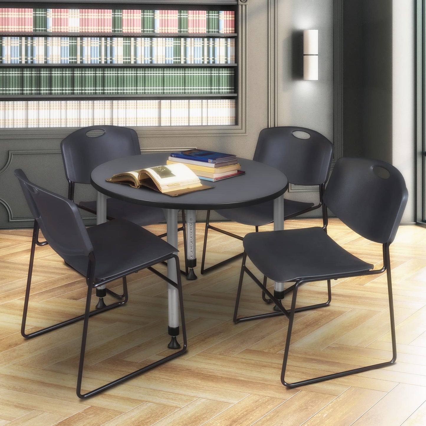 Romig Trek 36 in. Round Height Adjustable Classroom Activity Table- Grey Top & Grey Base