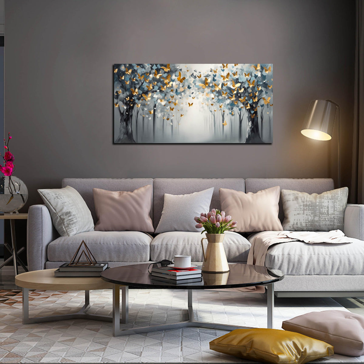 SIXTTART Butterfly Wall Art for Bedroom - Tree Wall Art Canvas for Living Room - Home Office Decor Women Size 20" x 40"