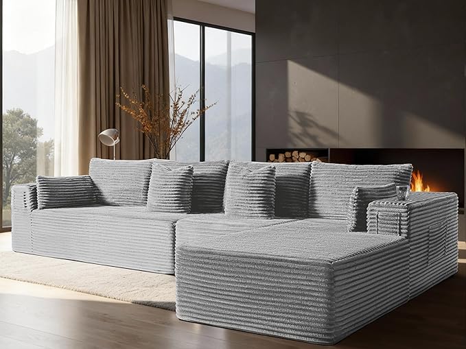 138" Oversized Cloud Sectional Couch, Comfort L Shaped Boneless Couch
