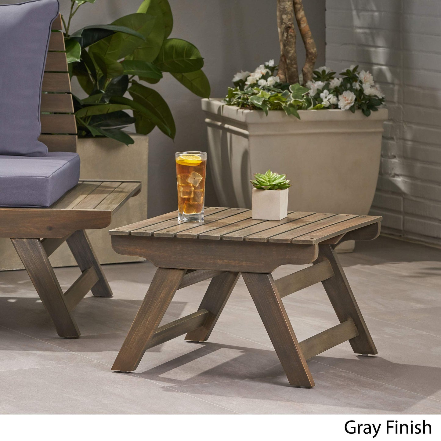Great Deal Furniture Kailee Outdoor Wooden Side Table, Gray Finish