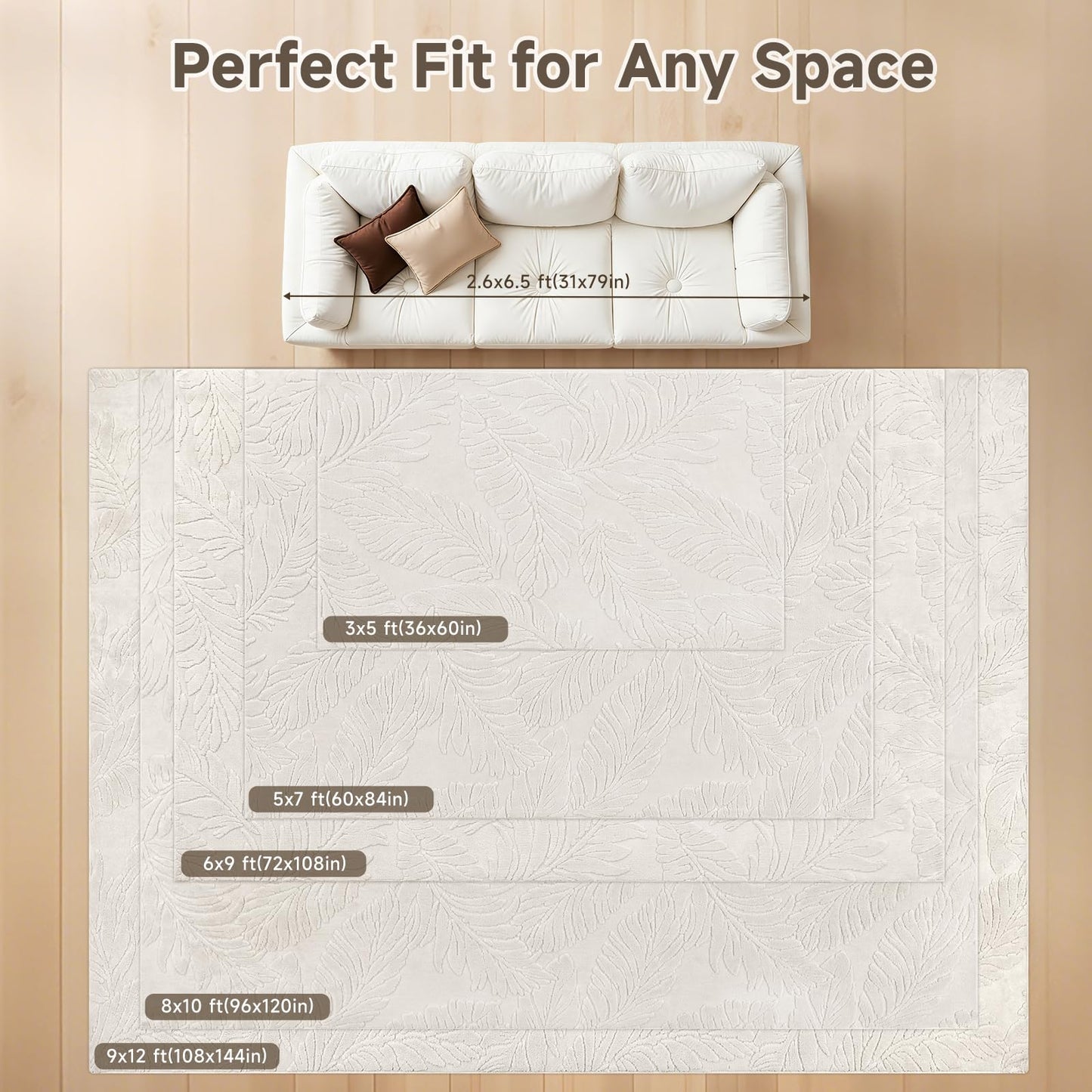 Pauwer Area Rugs for Living Room 6x9, Machine Washable Non Slip Neutral Boho Modern Rug, Soft Fluffy Carpet for Bedroom Dining Room Nursery Office Indoor Farmhouse, Beige