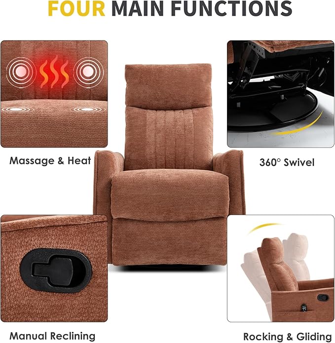 Trustyue Swivel Rocker Recliner Chair, 360° Swivel Recliner