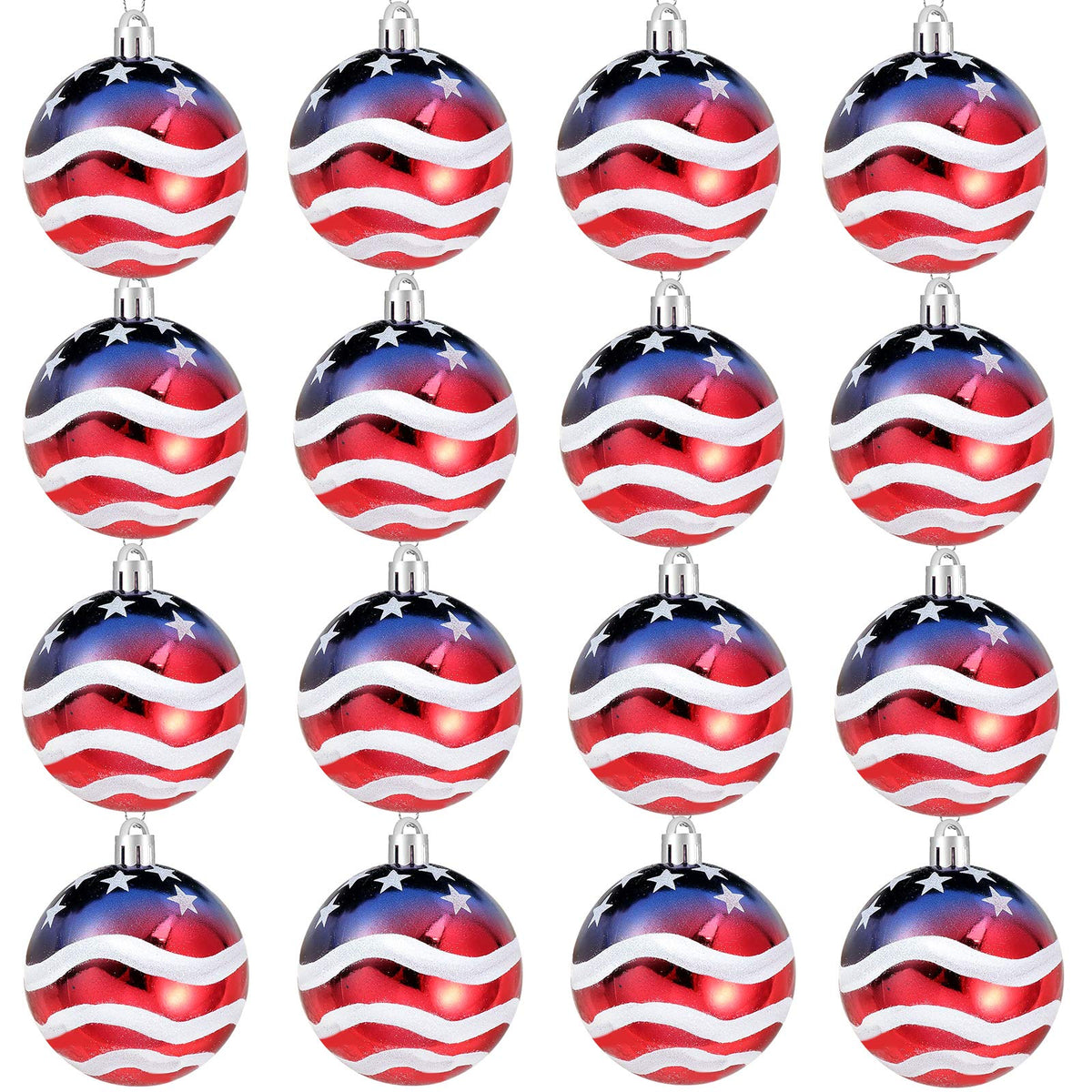 Iceyyyy 16 Pcs Independence Day Ball Ornament - 4th of July Patriotic Hanging Ball Decoration American Flag Ornament for Independence Day, Christmas Tree, USA Themed Party Supplies (16)