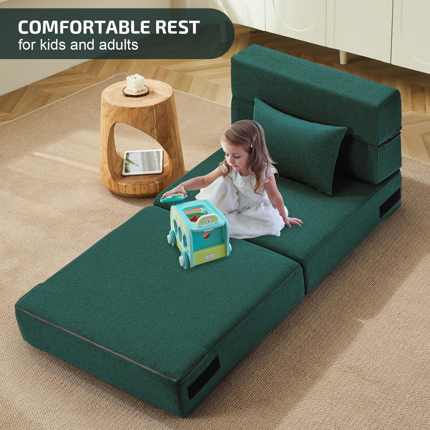 SUYOLS Folding Sofa Bed with Pillow- Convertible Chair Floor Couch & Sleeping Mattress, Foldable Memory Foam Sleeper for Living Room/Dorm/Guest Room/Home Office/Apartment/Loft, Single26, Dark Green