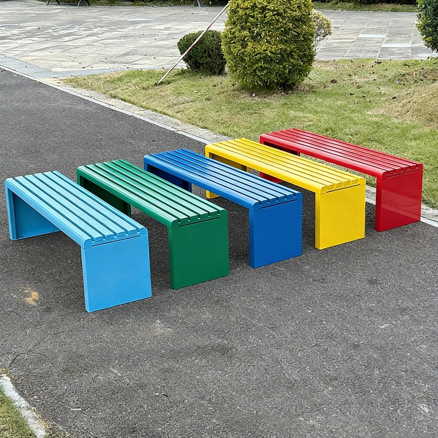 Heavy Duty Galvanized Steel Park Bench for Outdoor Use | Modern Slatted Design | Durable Patio Furniture for Schools, Plazas, and Public Spaces (Gray, 120cm / 47.24in),Grey,120cm(47.24in)