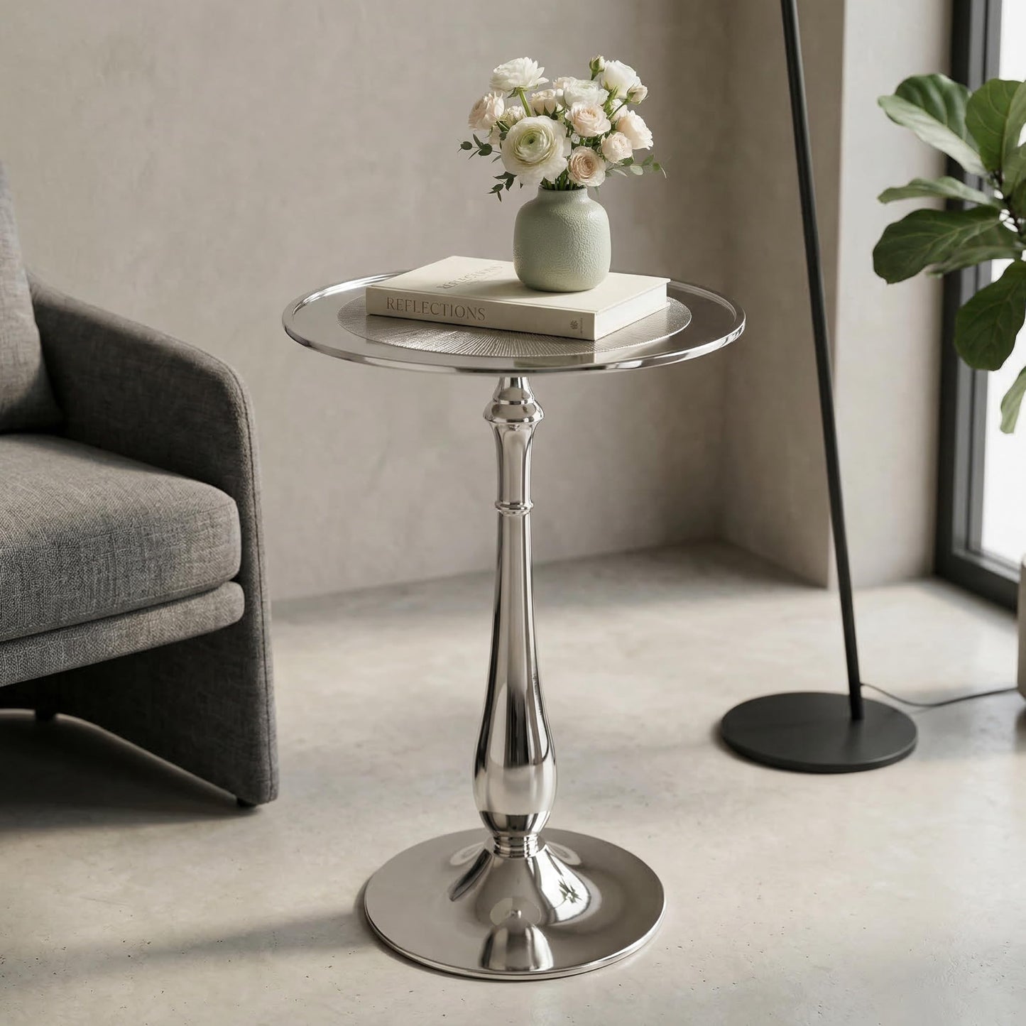 End Table for Living Room, Modern Side Table for Sofa & Bedroom, Aluminum Lightweight & Durable Metal Bedside Table, Rust Resistant Compact Corner Table for Home & Office - Silver