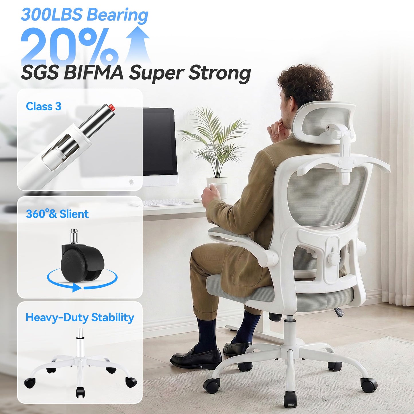 AreShark Office Chair Ergonomic Desk Chairs with Adjustable Lumbar Support& Headrest Hanger, High Back Breathable Mesh Chair with Wheels, Rolling Swivel Comfy Task Computer Chair for Home Work Gaming