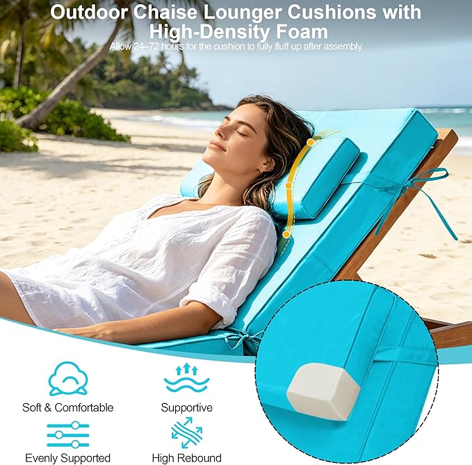 Chaise Lounge Cushions Outdoor 80x26x6 Inch, Fade Resistant 6'' Thicken Outdoor