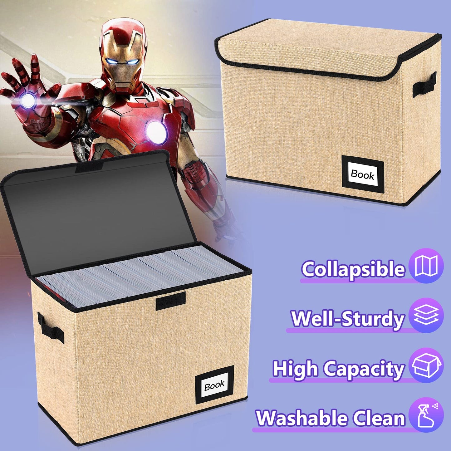 YNSZAS Collection Comic Book Storage Box 15.8" X 7.8" X 11.8", Collapsible Comic Short Box, Holds 160-180 Comic Book, Heavy Duty Bin Container Holder Shelf Protector Organizer (Yellow)