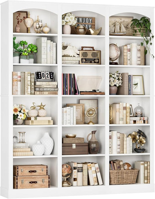 FACBOTALL 71" Triple Wide Bookshelf, 6 Tier Bookcase, Large White Bookshelf