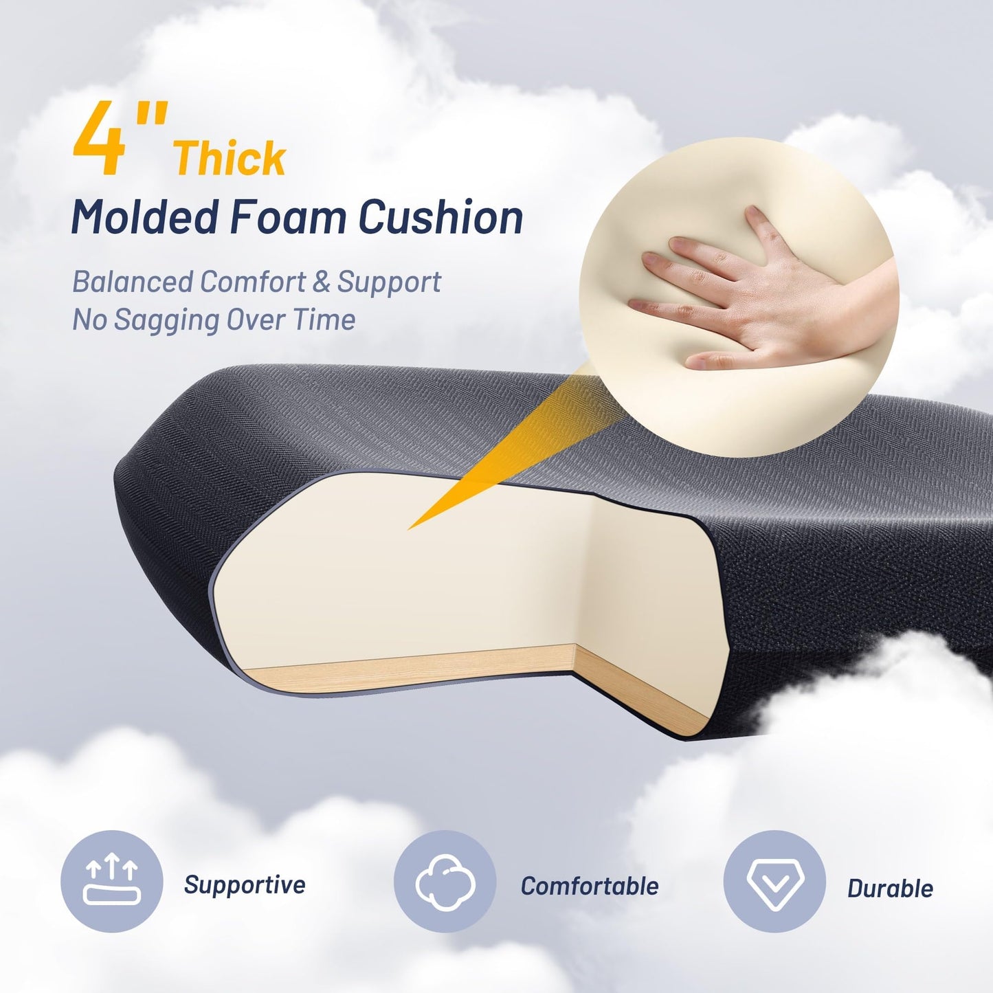 QLTPLUS Office Desk Chair for Long Hours & Lower Back Pain Relief – 4“ Thick Molded Foam Cushion, Enhanced Lumbar Support, Padded Flip-up Armrests, Ideal for Office or Study, Black
