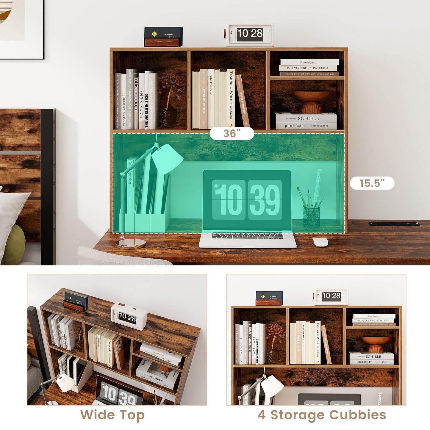 Tangkula Desktop Bookshelf, Countertop Storage Hutch with 4 Shelves for Computer Desk, Desk 2-Tier Display Rack, Multipurpose Wood Desktop Hutch Storage Organizer for Dorm Office Home
