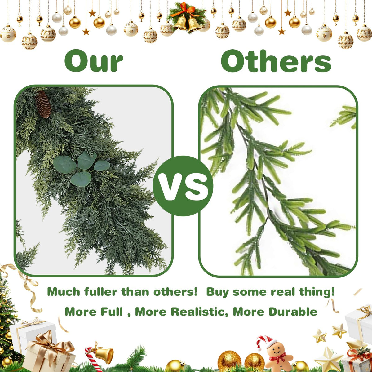 Gudegou 6FT Christmas Garland, Cedar Garlands with Eucalyptus,Artificial Pine Garland Christmas Decorations for Mantle Fireplace Outdoor Staircase