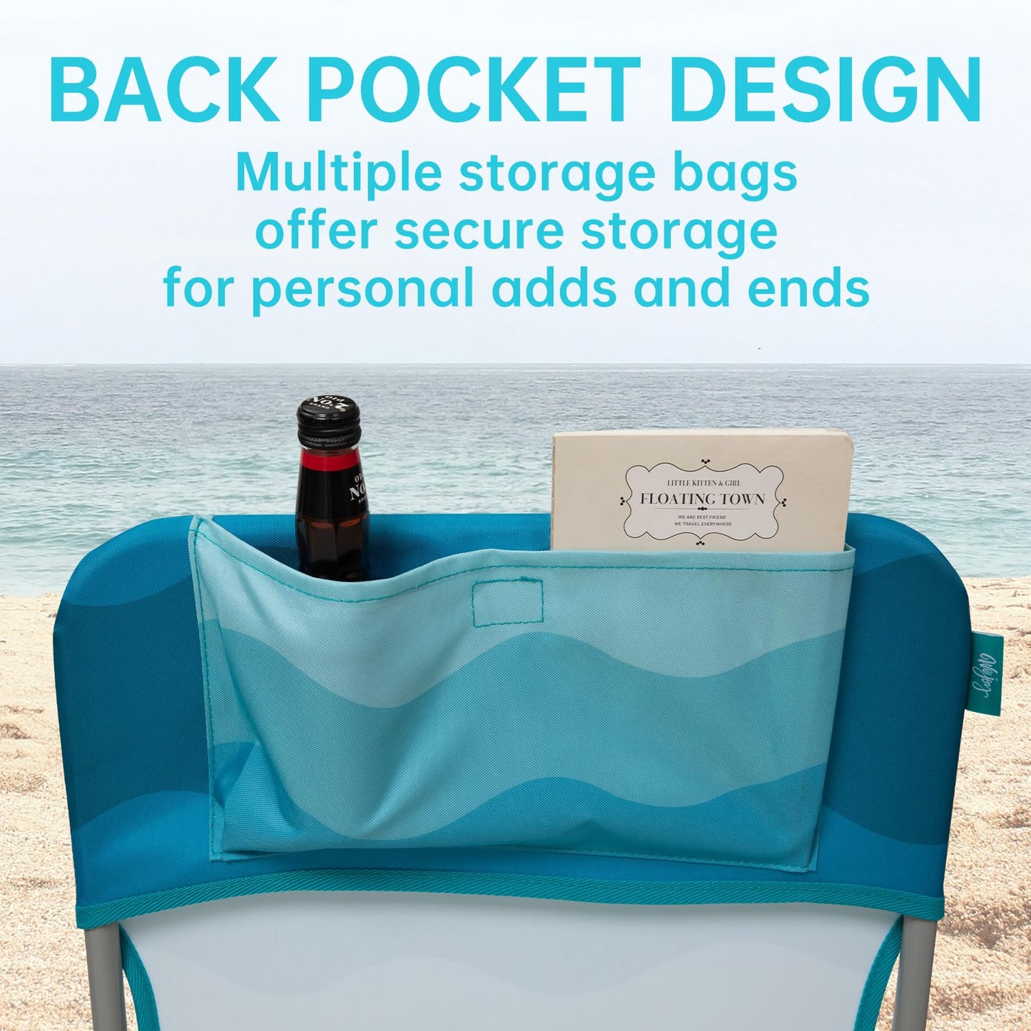 #WEJOY Folding Beach Chair for Adults, Lightweight Beach Chair with Shoulder Straps, High Back Camping Chairs with Hard Armrest, Supports 300lbs for Outdoor Lawn Concert (Cyan White)