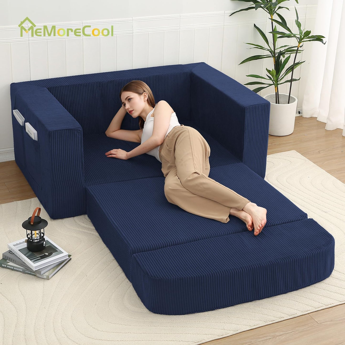 MeMoreCool Boneless Corduroy Loveseat & Sleeper – 2-in-1 Fold-Out Futon Couch Bed with High-Density Foam, Removable Washable Cover for Apartments, Guest Stays, Small Bedrooms