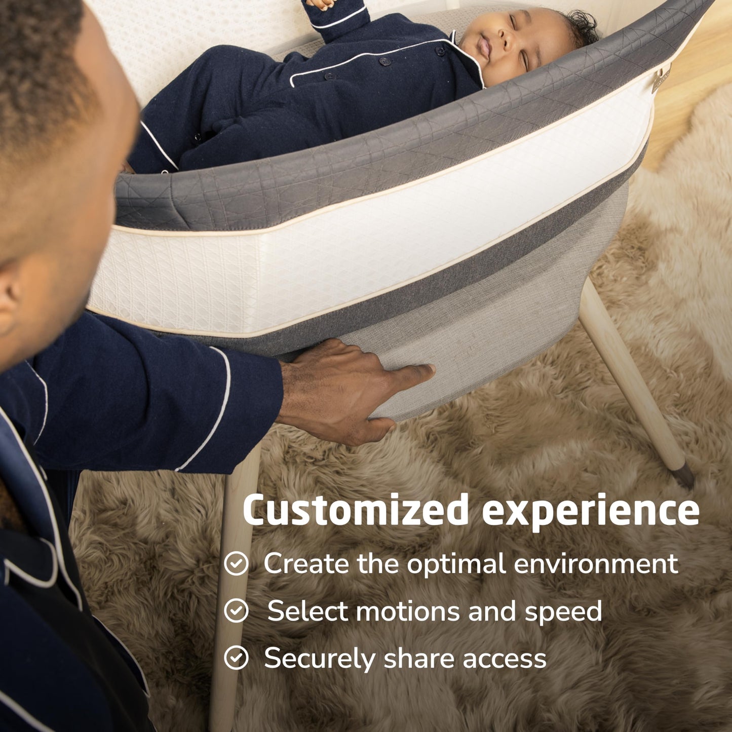 Maxi-Cosi Starling Smart Bassinet, CryAssist AI Cry Translation, 5 Rocking Motions, Cozy Mattress Pad, Machine-Washable Cover, Built-in Bluetooth Speaker, Onyx Heritage, Baby Bassinet Rocking