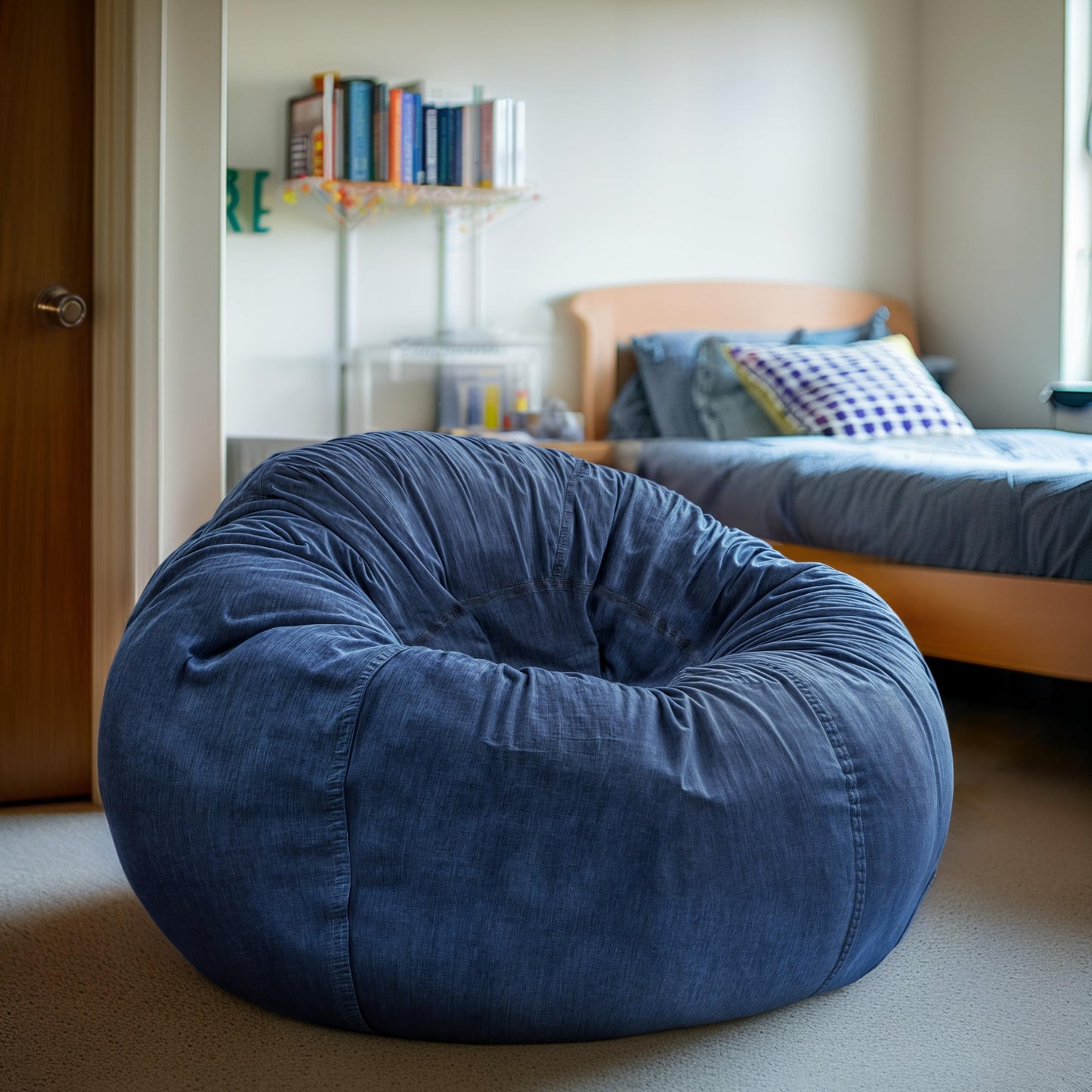 Flash Furniture Duncan Oversized Bean Bag Chair for Kids and Adults, Foam-Filled Beanbag Chair with Machine Washable Cover, Denim