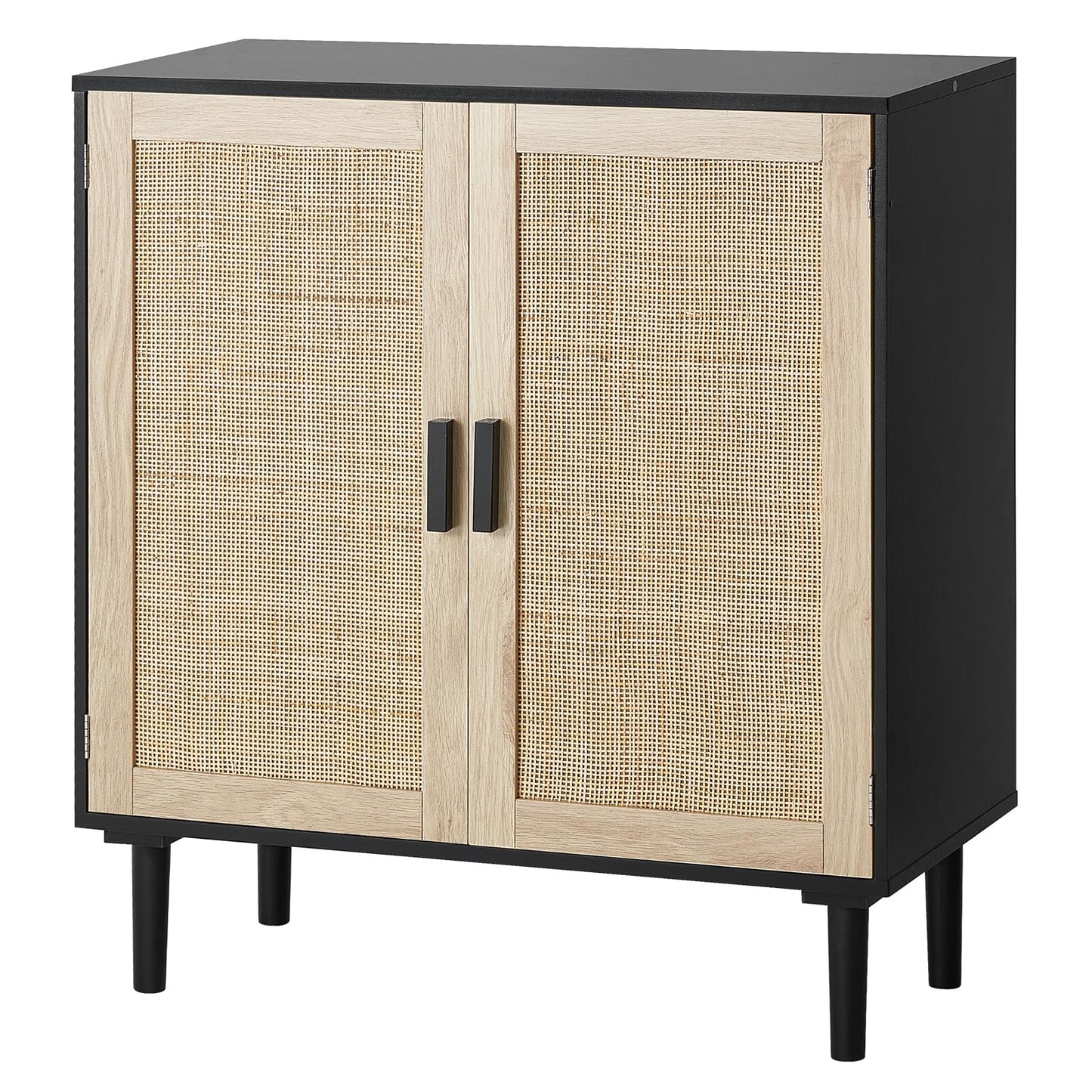 VEVOR Rattan Cabinet, Buffet Cabinet with Storage, Storage Cabinet with 2 Magnetic Doors and Adjustable Shelves, Sideboard Buffet for Hallway, Entryway, Living Room, or Kitchen, Black