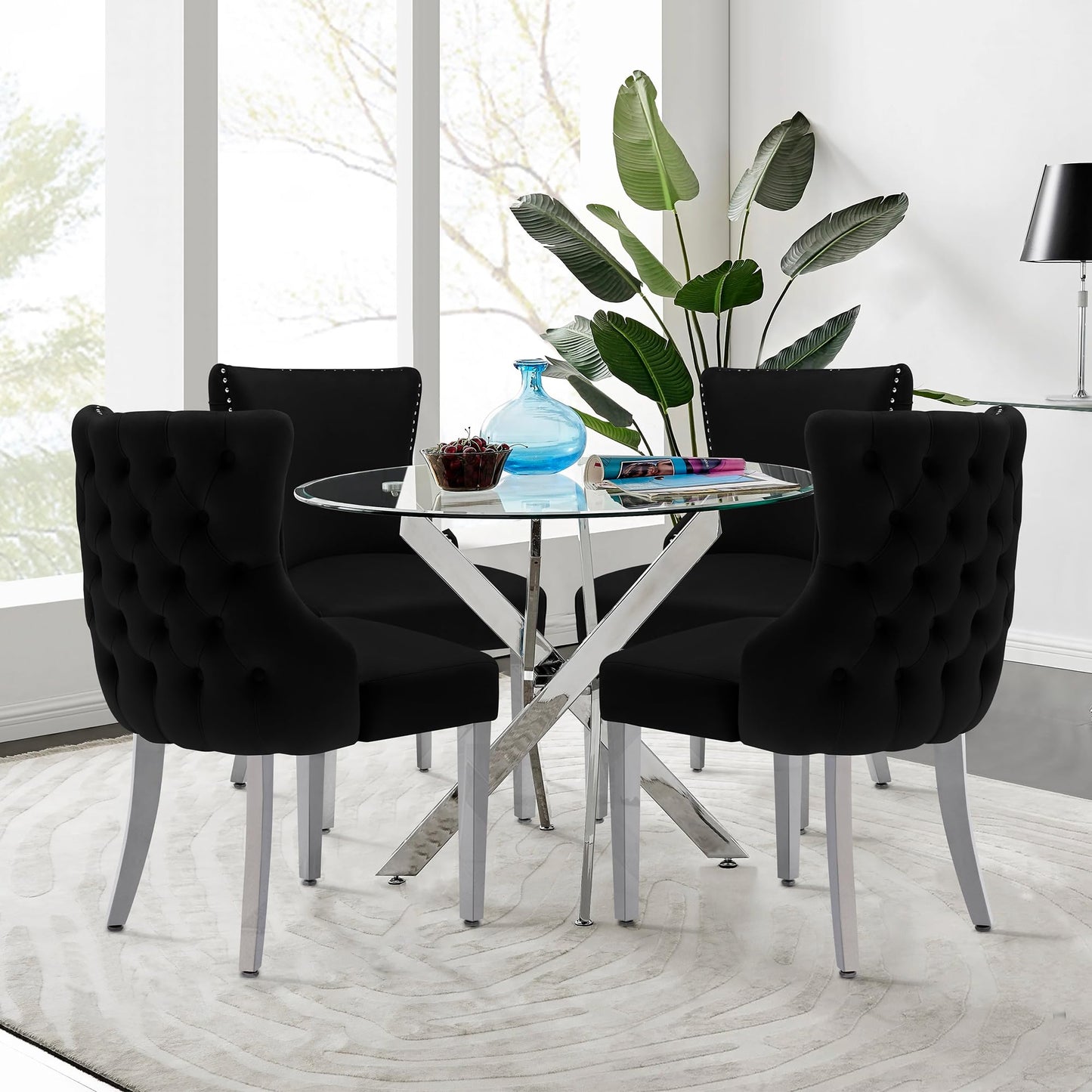 UDAX Velvet Dining Chairs Set of 4, Upholstered Tufted Backrest Sillas de Comedor, Luxurious Dining Chairs with Stainless Steel Legs, Modern Seating for Kitchen, Bedroom & Living Room