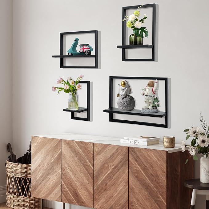 PHOENANCEE Square Floating Shelves, Framed Wall Shelf Decorative Set of 4