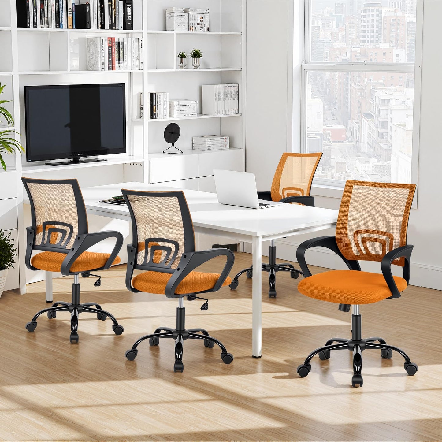 BestOffice Office Computer Chair Ergonomic Mesh Desk Chair with Lumbar Support Modern Executive Adjustable Stool Rolling Swivel for Back Pain (Orange)