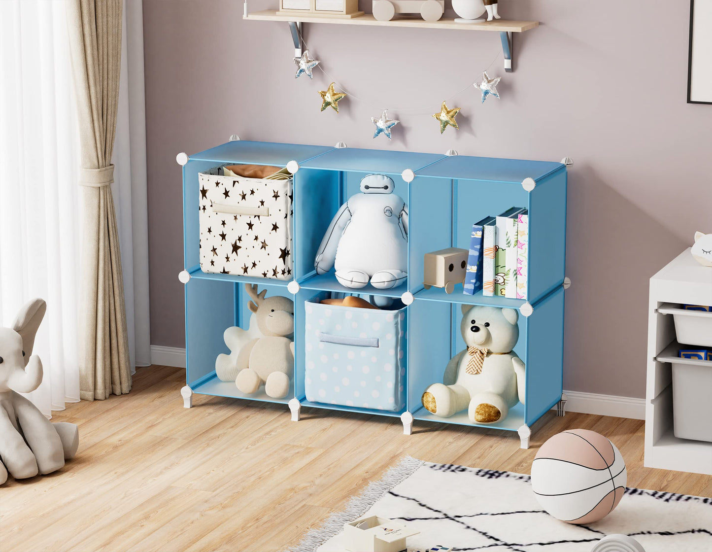 Portable Closet 6 Cube Closet Organizer and Storage Shelf Bookcase with Metal Hammer, Organizer Cabinet for Kids, Bedroom, Bathroom