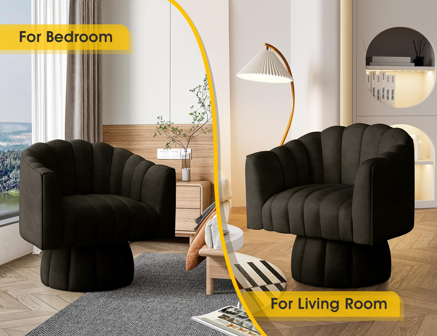 Dewhut Swivel Accent Chair, 360° Swivel Barrel Chair with Armrest, Faux Leather Upholstered Single Sofa Reading Chair for Living Room,Bedroom,Waiting Room(Black)