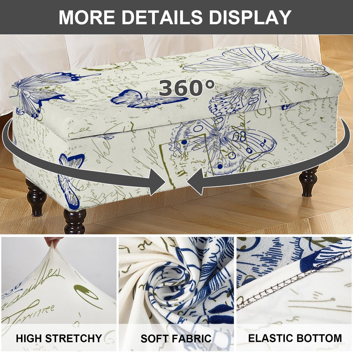 Eco-Ancheng Storage Ottoman Cover Rectangle Ottoman Slipcover Folding Storage Bench Cover Footrest Stool Slipcover Footstool Furniture Protector with Nonslip Elastic Bottom for Living Room (Medium 06)