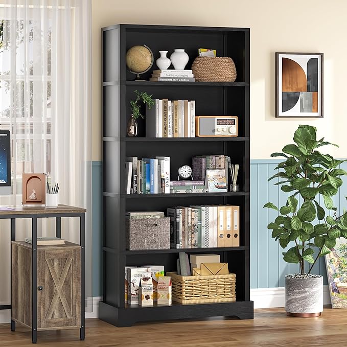 TVU 5-Tier Wooden Bookshelf, 31.5" W Standing Book Shelf