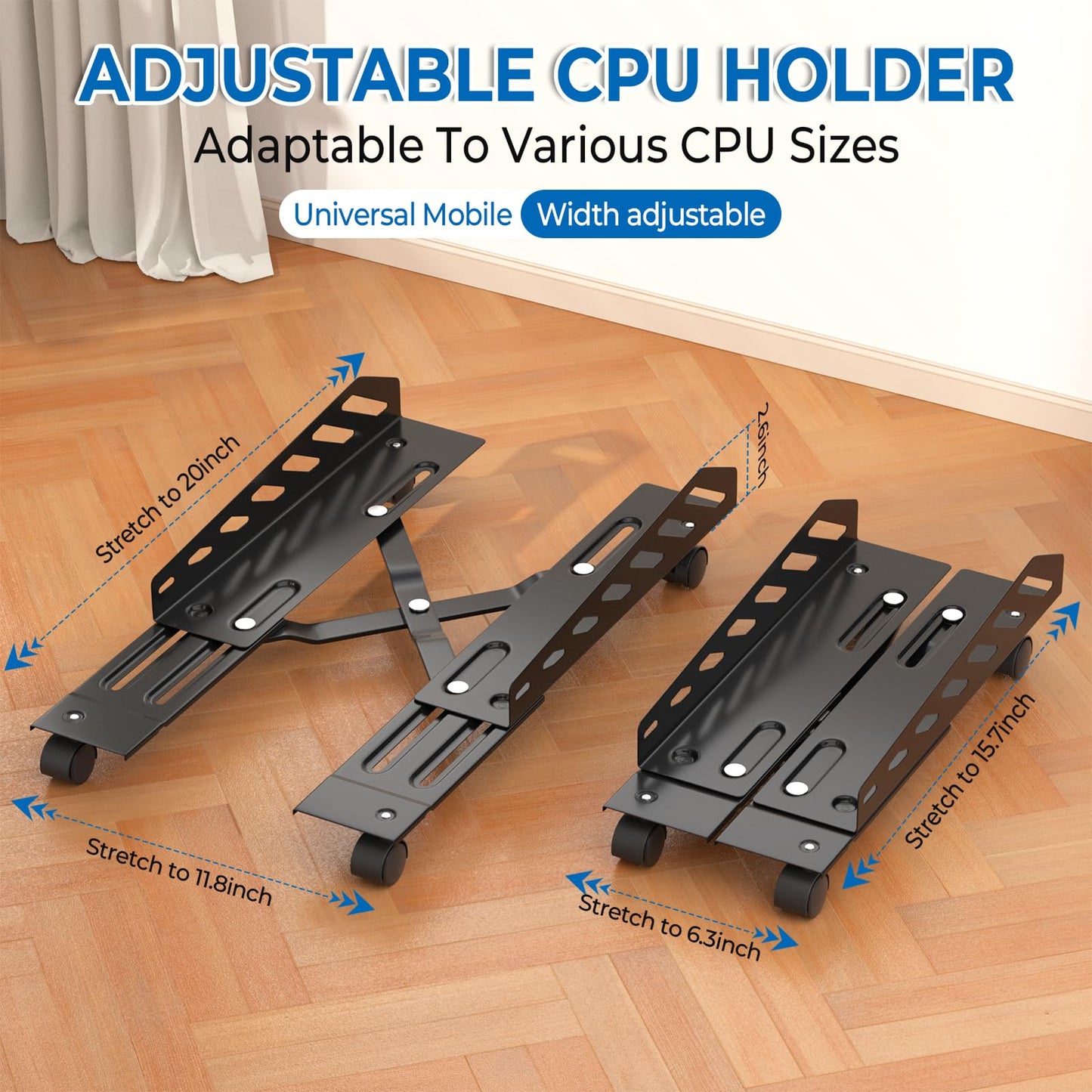 AGPTEK Adjustable CPU Stand, Steel Rolling Computer Tower Stand, Black