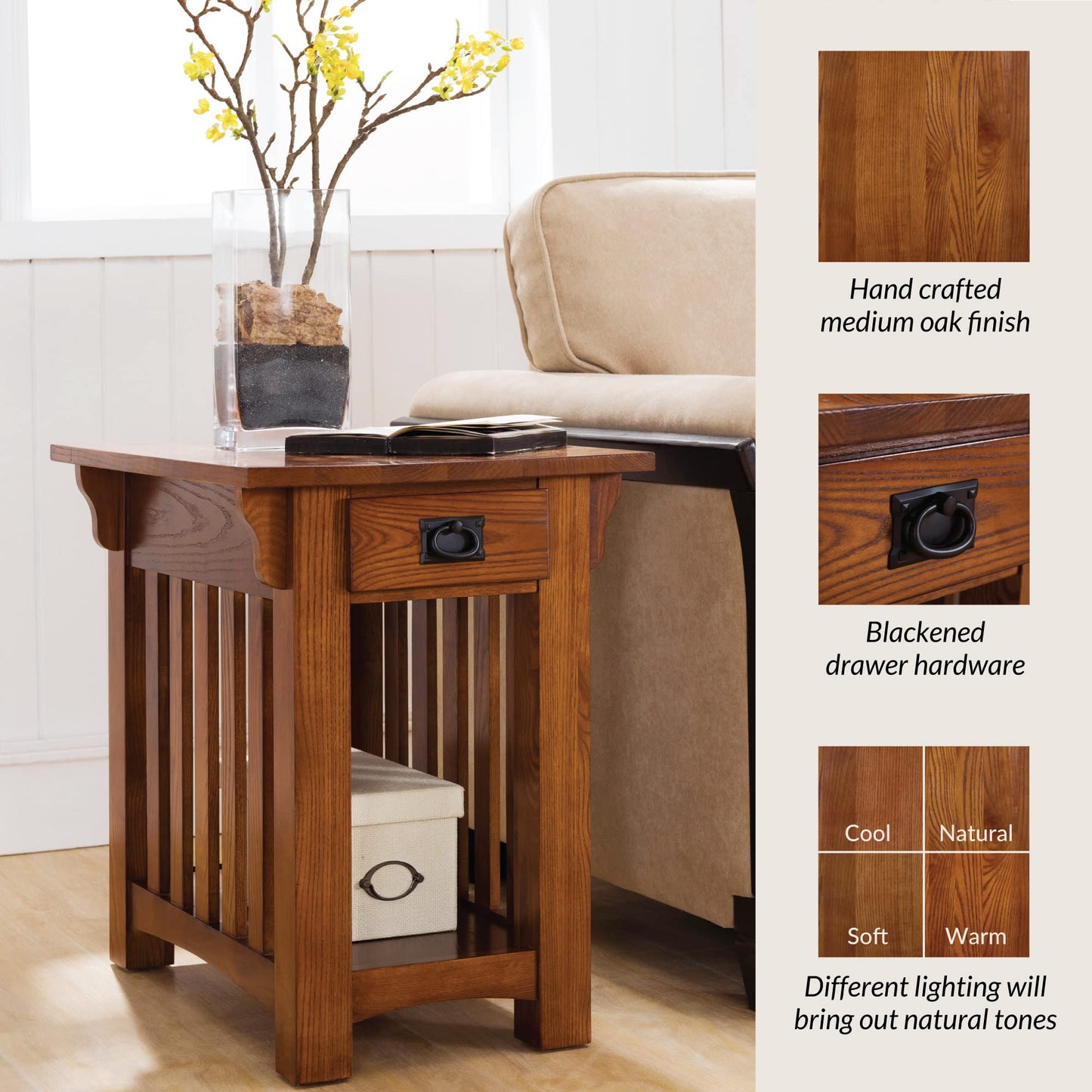 Leick Home Mission Impeccable Bookshelf with Drawers + Side Table