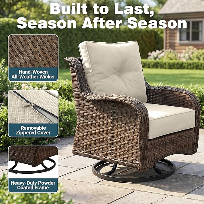 Patio Furniture Set, High Back Swivel Rocker Chairs, Weather Resistant Olefin