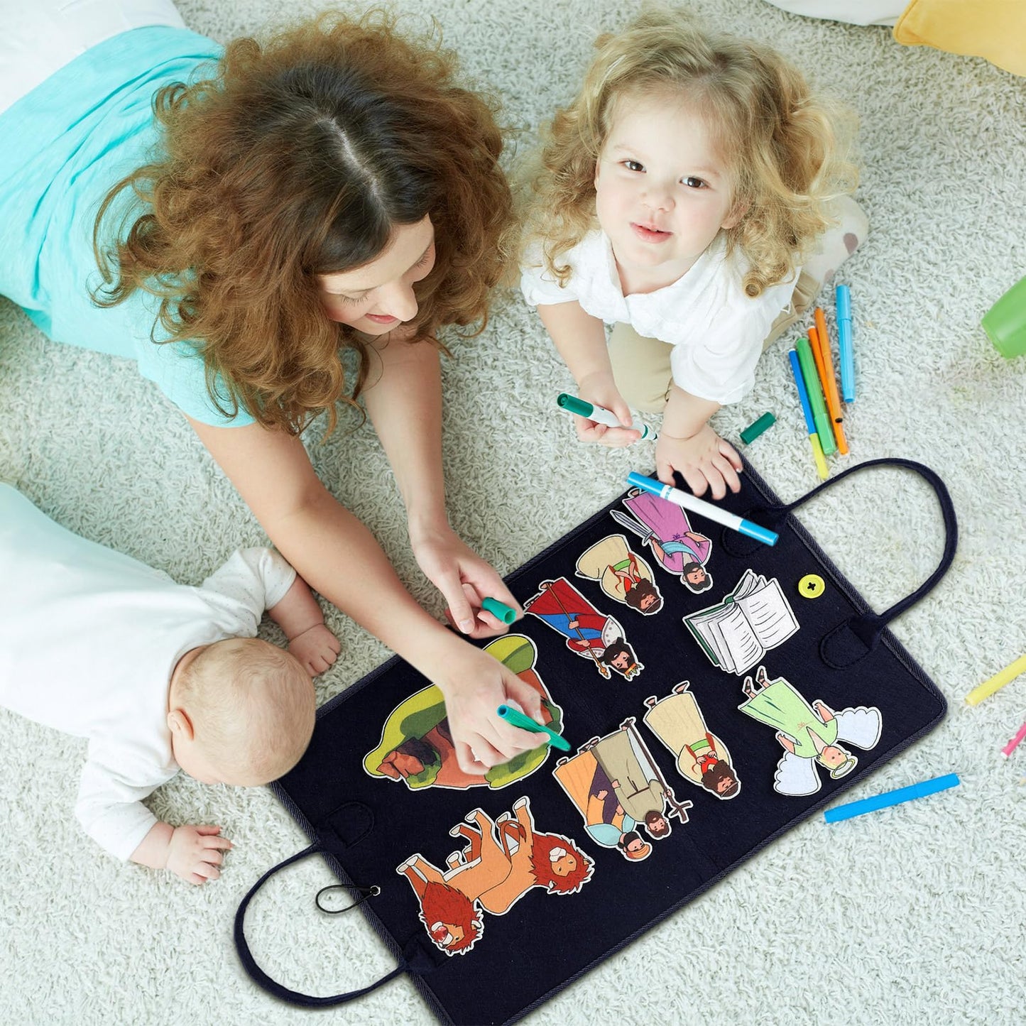 SmoothNovelty 12 Pack Flannel Felt Board Stories Set with a Foldable Board for Preschool Activities Boys Girls(Bible)