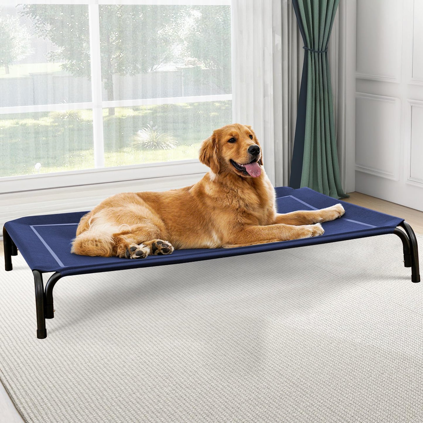 Czpalo Elevated Dog Bed, Raised Outdoor Dog Bed for Large Sized Dogs, Portable Cooling Pet Cot with Breathable & Washable Mesh, Indoor & Outdoor Pet Hammock with Skid-Resistant Feet.