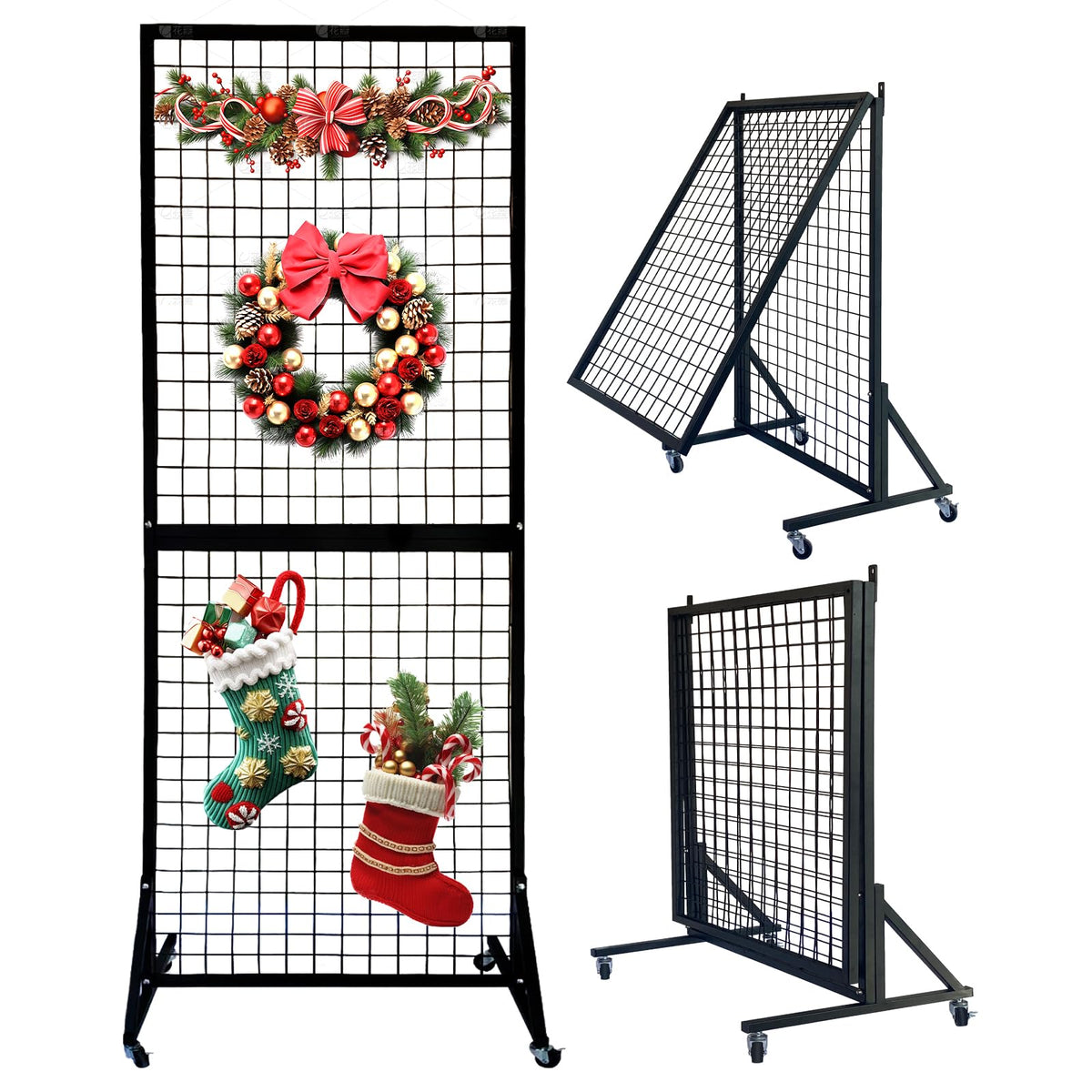 PAODIJO Fordable grid wall panel display stand- 5.5”*2” wire display shelves for merchandise vendor events,portable wreath display rack for craft shows
