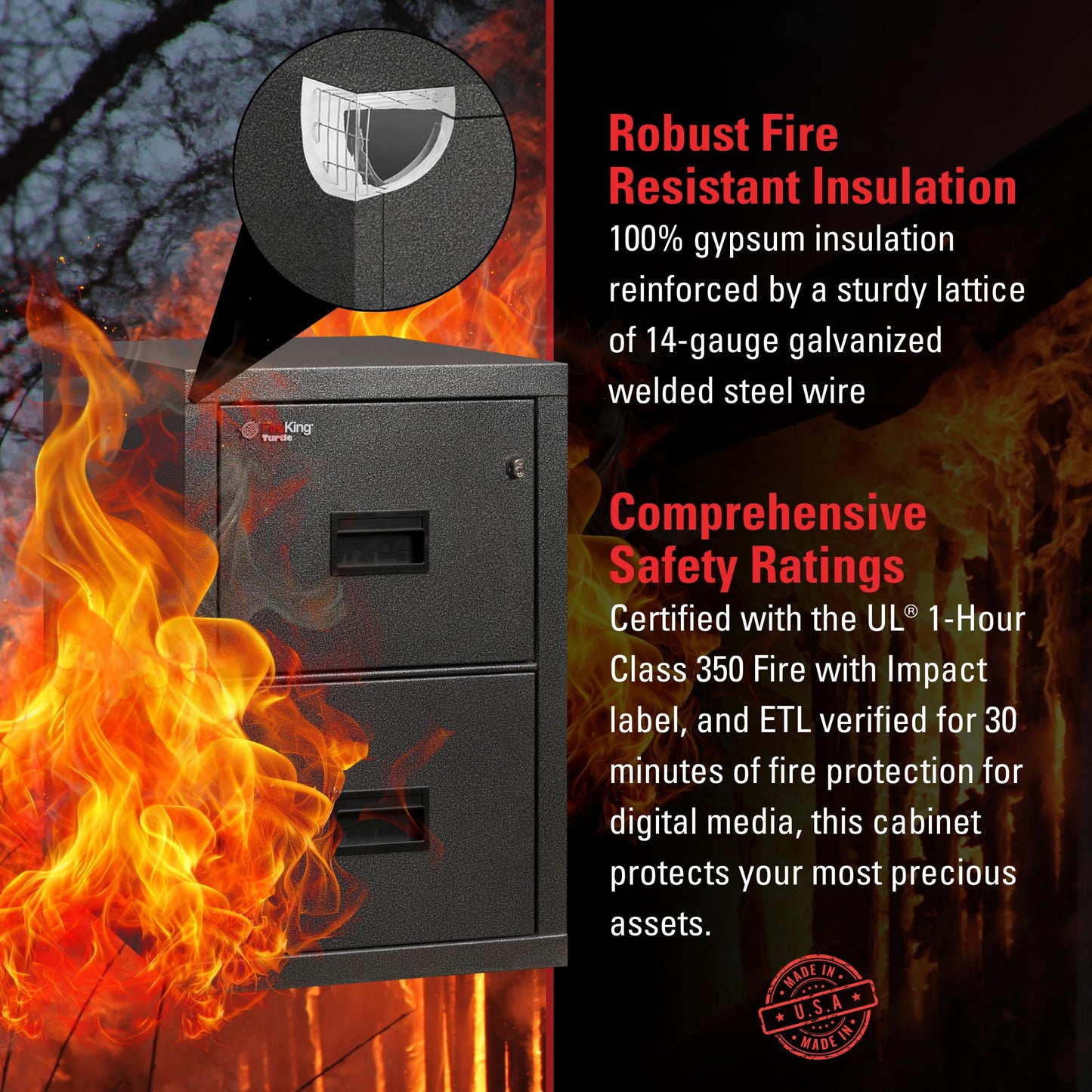 FireKing Turtle Vertical 2 Drawer Legal and Letter Fire Safe File Cabinet with Key Lock, 1 Hour Fire Rated, UL Rated & Water Resistant Home Safe, Filing Cabinet, Made in the USA, Black