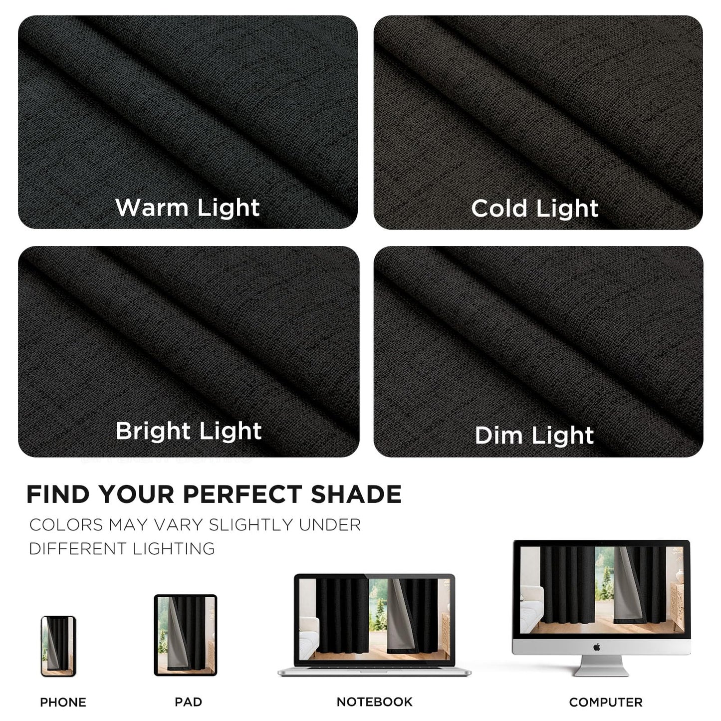 Joydeco Blackout Curtains for Bedroom - 100% Light Blocking 2 Panels Set Black Drapes 66" W x 96" L, Thermal Insulated Room Darkening Curtains, Linen Textured for Living Room, Rod Pocket & Back Tabs